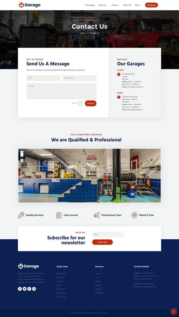 Garage Contact Page