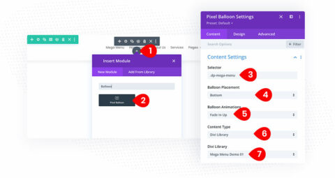 How to create Mega Menu in Divi with Balloon Module | Divi Pixel