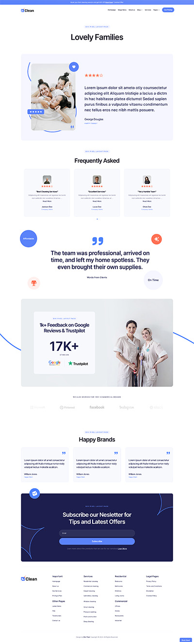 Cleaning Layout Pack Testimonials Page