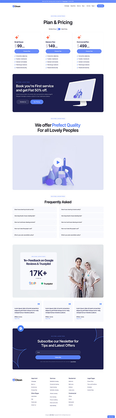 Cleaning Layout Pack Pricing Page