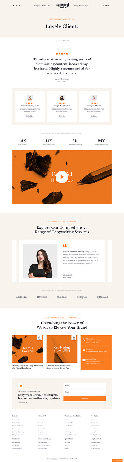 Copywriter Layout Pack Testimonials Page