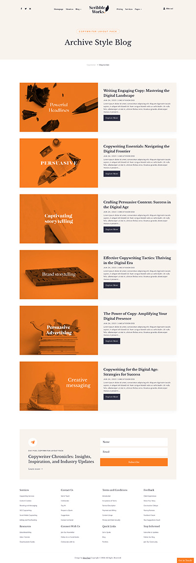 Copywriter Layout Pack Archive Blog Page