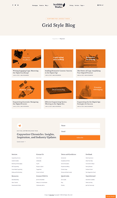 Copywriter Layout Pack Blog Grid Page