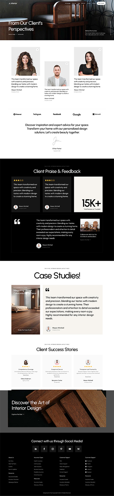 Insurance Layout Pack Testimonials Page