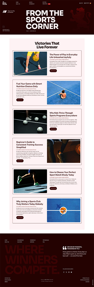 Sports Club Layout Pack Blog Archive Page