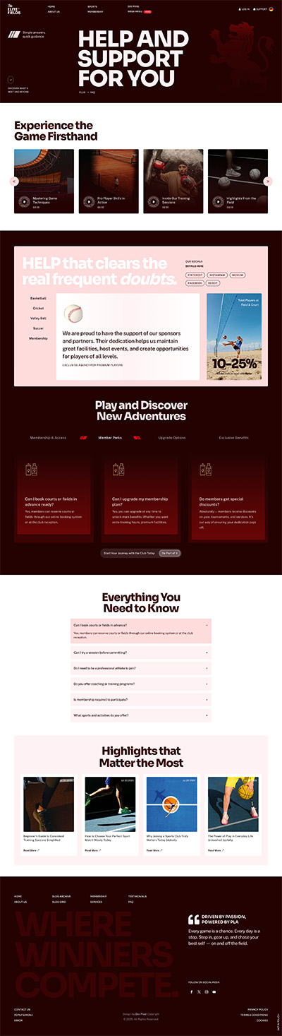 Sports Club Layout Pack FAQ Page
