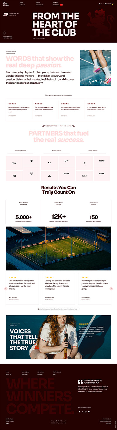 Sports Club Layout Pack Testimonials Page