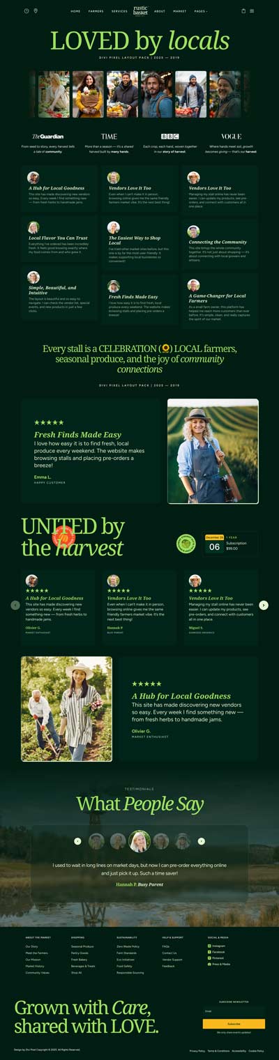 Farmers Market Layout Pack Testimonials Page
