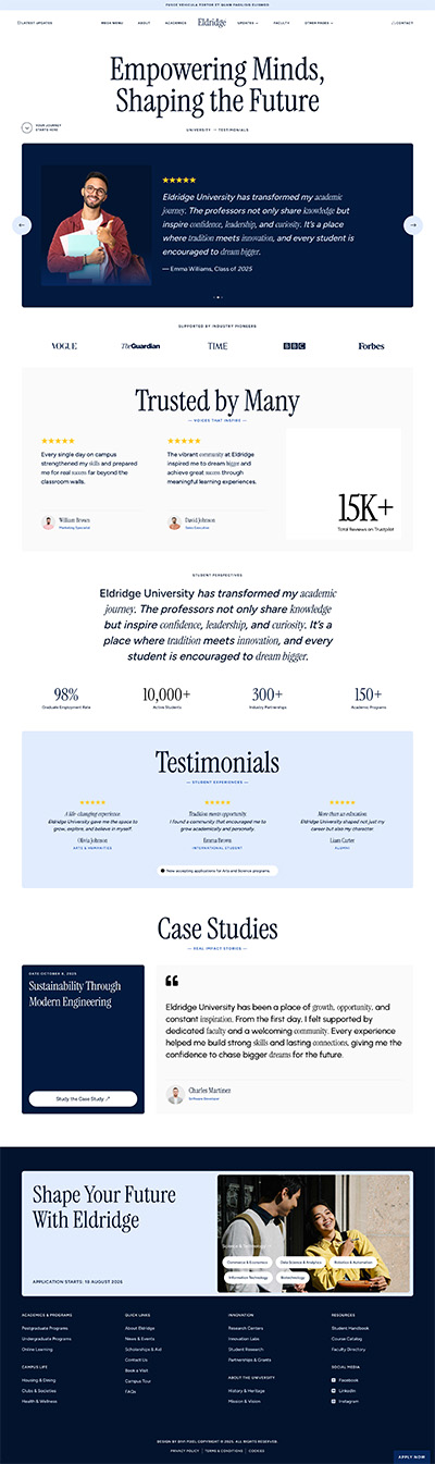 University Layout Pack Testimonials Page