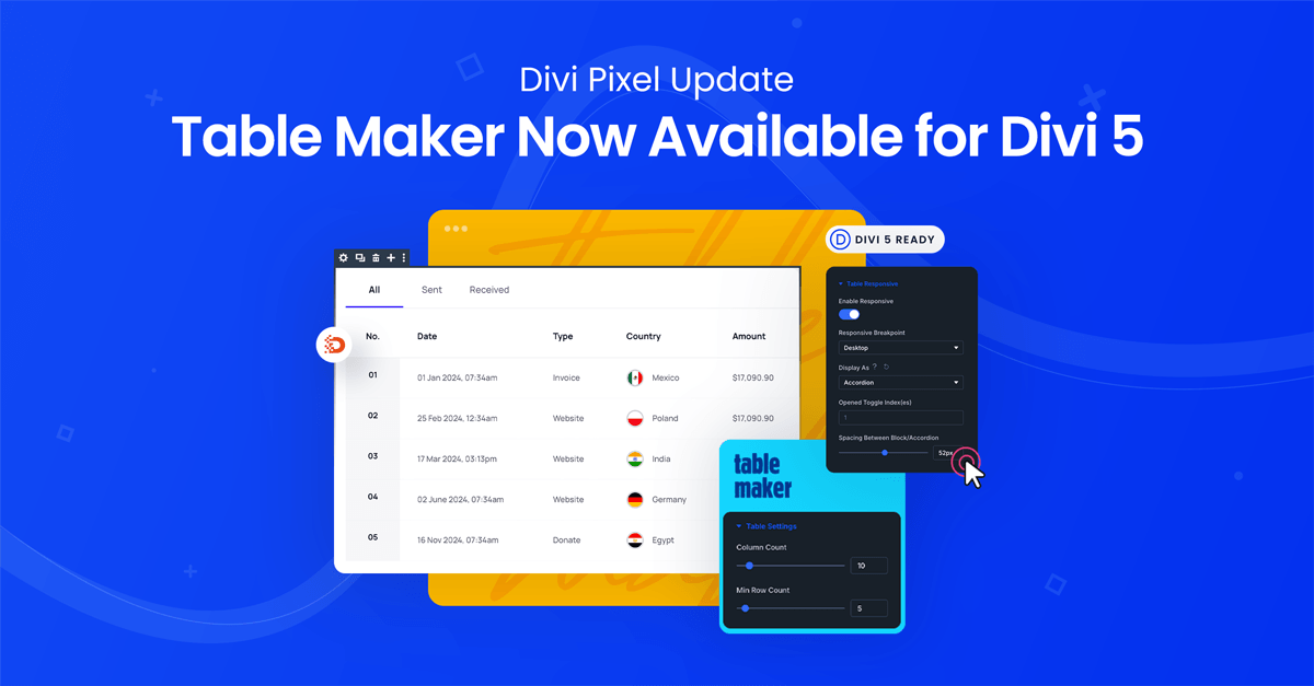 Table Maker Module Now Available for Divi 5 | Divi Pixel